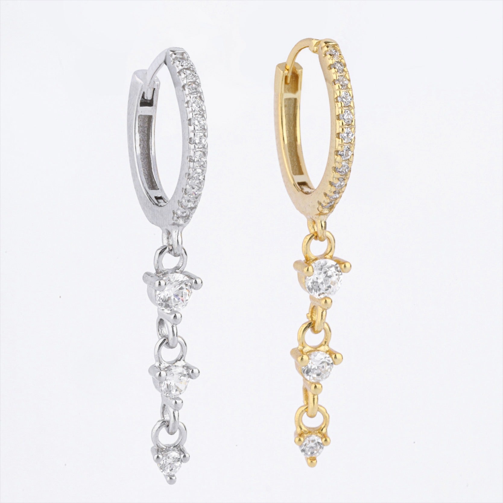 Triple Zircon Drop Hoop
