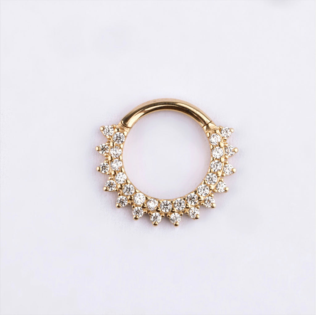 14kt Gold Zircon Daith Hinge Ring