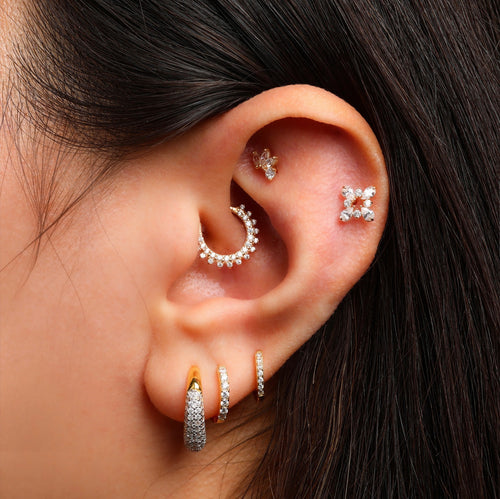 14kt Gold Zircon Daith Hinge Ring